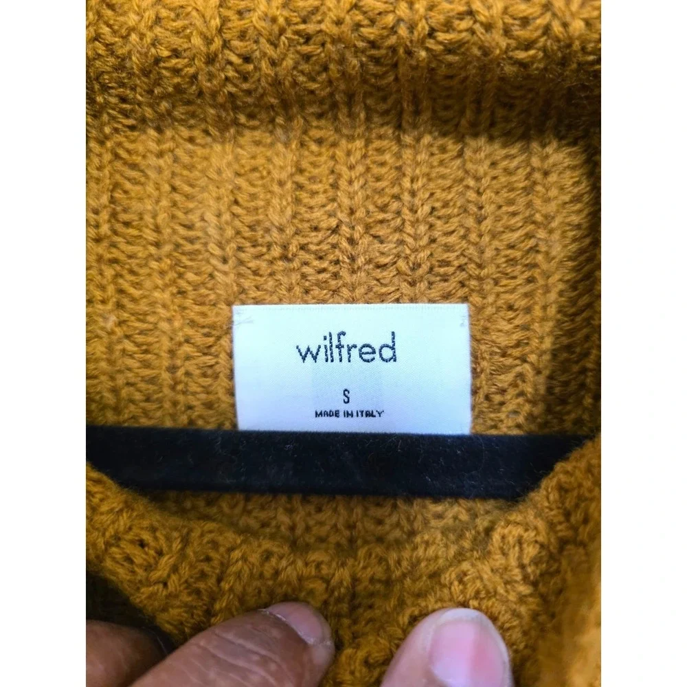 Wilfred S Mustard Yellow Ribbed Knit Turtleneck 100% Merino Wool Sweater Made In